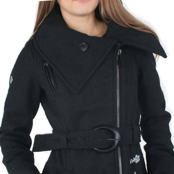 Khujo Original Ivy Jacket Asymetrical Exposed Zip Belted Black Size Small - Picture 3 of 16